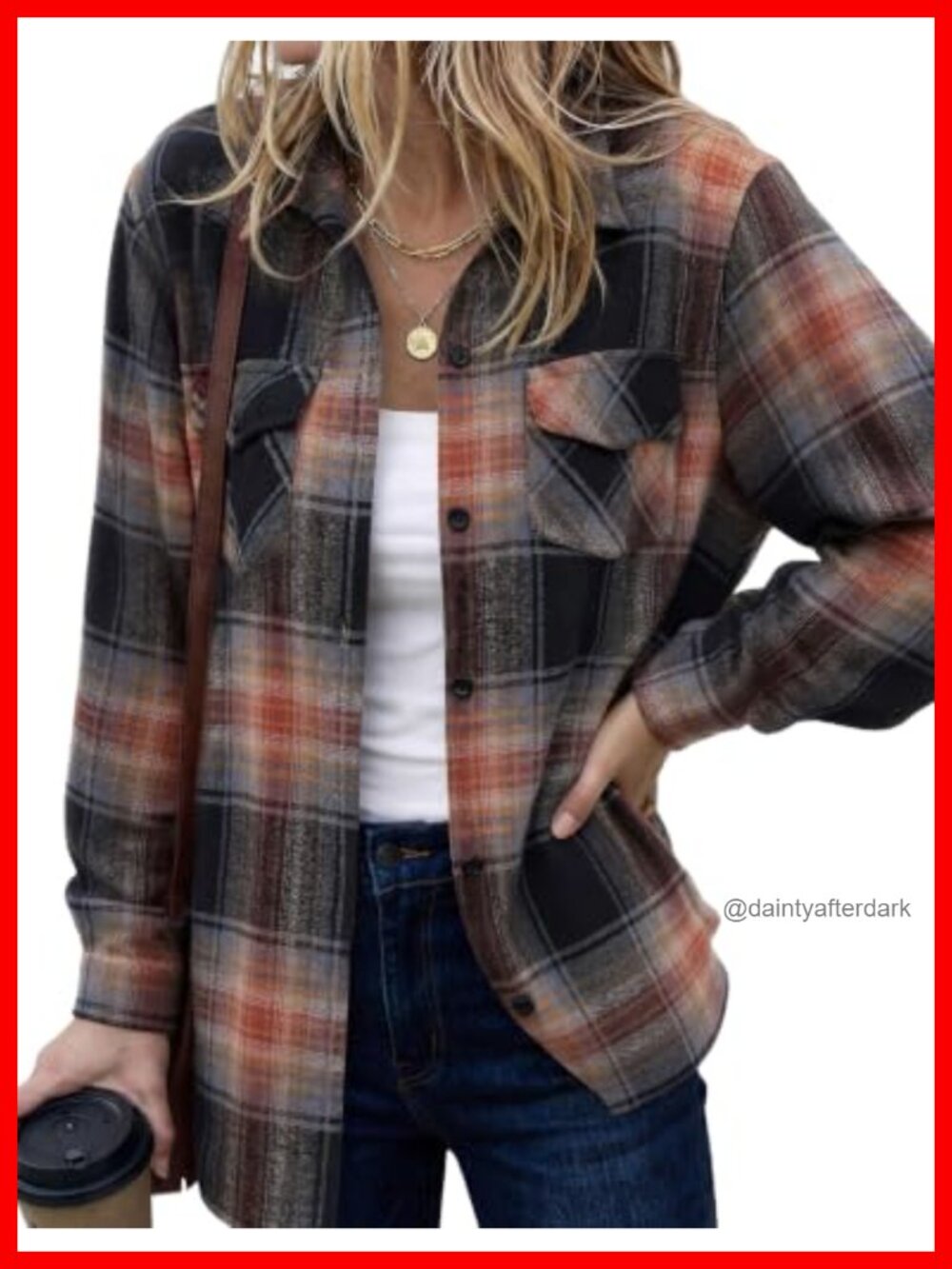 Plaid Flannel Shirt Long Sleeve Button Down Oversized Top